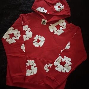 Red Hoodie with White Floral Pattern